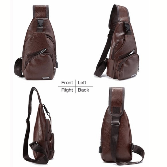 Men Chest Shoulder Bag messenger bag Leather - Picture 3 of 6